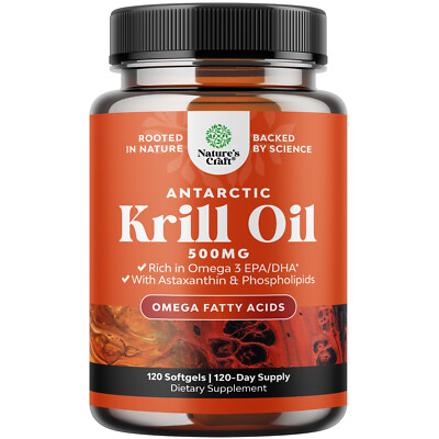 Antarctic Krill Oil 500mg Softgels High Absorption Omega 3 Fatty Acid EPA 120ct