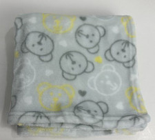 Baby Starters Yellow White Grey Teddy Bear Faces Heads Hearts Soft Plush Blanket