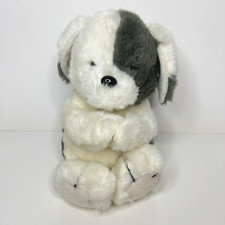 Puppy Dog Plush Vintage 1985 Dakin Grey White Attachable Hands Stuffed Animal 9"