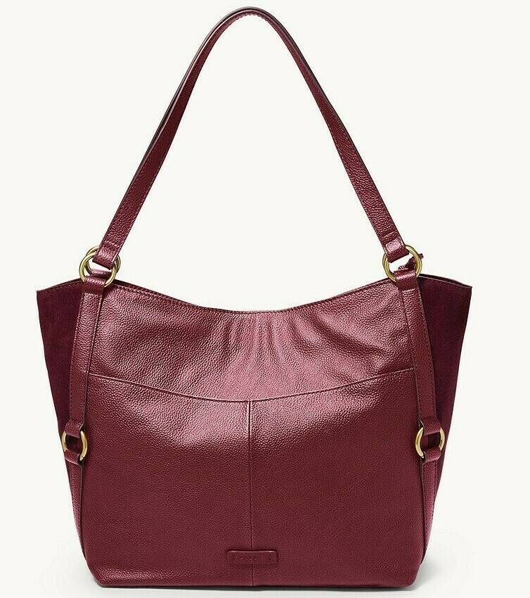 Fossil Sam Claret Red Leather Tote ZB1465599 Shoulder Bag Brass