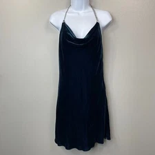 Cinq A Sept Anika Velvet Halter Dress Womens 8 Lapis Blue Chain Strap Silk Blend