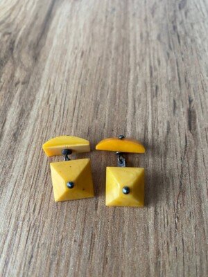 Amber Cufflinks from Natural Amber yellow Egg Silver 875 assay USSR #926
