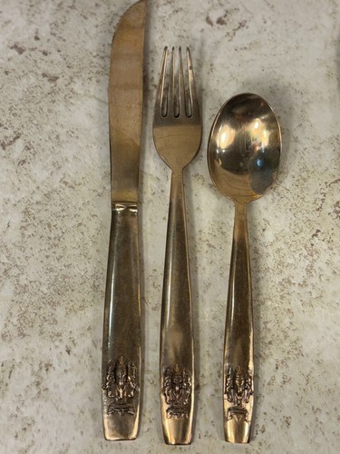 Vtg MCM 3 Head Elephant 8 Pc Flatware Set 5 Pc Hostess Set Bronze Thailand 29pcs - Picture 22 of 24