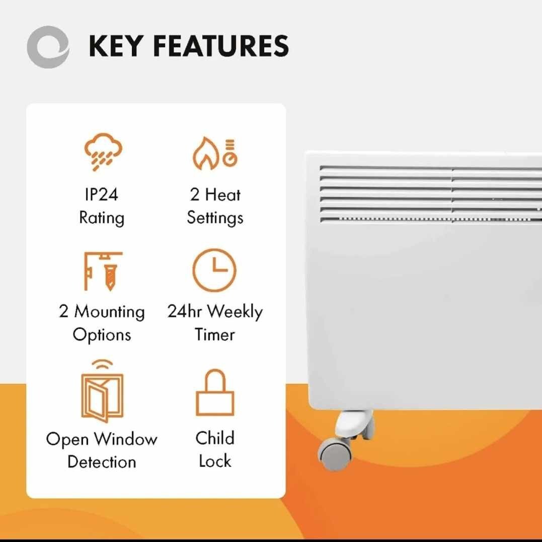 Wall Mounted Electric Panel Heater With 24/7 Timer, Thermostat, Child