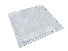 Produktbild von Schachtabdeckung Edelstahl 600x800x25mm – A15 Begehbar, Mit 2 Gasdruckdämpfern, Für Fliesen & Co.