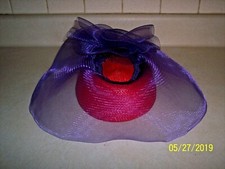 Red Pillbox Church Hat W/ Purple Veil