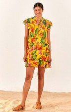 NWT Farm Rio Beaks and Bananas Yellow Ruffled Dress Size L