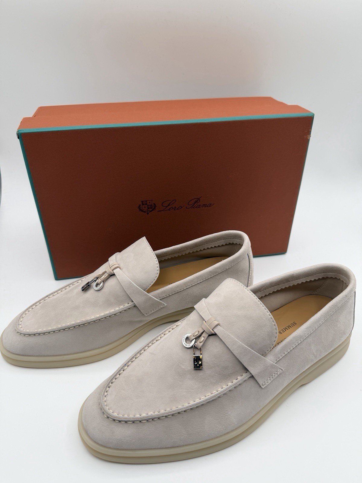 Loro Piana Summer Charm Walk Loafer Women’s EU 39 Pearl Grey Yacht Shoes