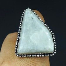 Natural Moonstone Gemstone Handmade 925 Sterling Silver Ring Size-9 US