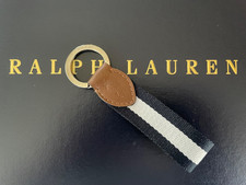 Polo RALPH LAUREN Keychain Keyring FOB Brown Leather Nylon