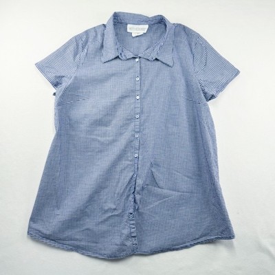 Motherhood Maternity Blue White Gingham Short Sleeve Button Down Shirt XL