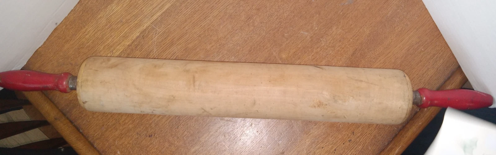Antique Farmhouse Wooden VERY LARGE Red Handle 28” Dough Roller Rolling Pin