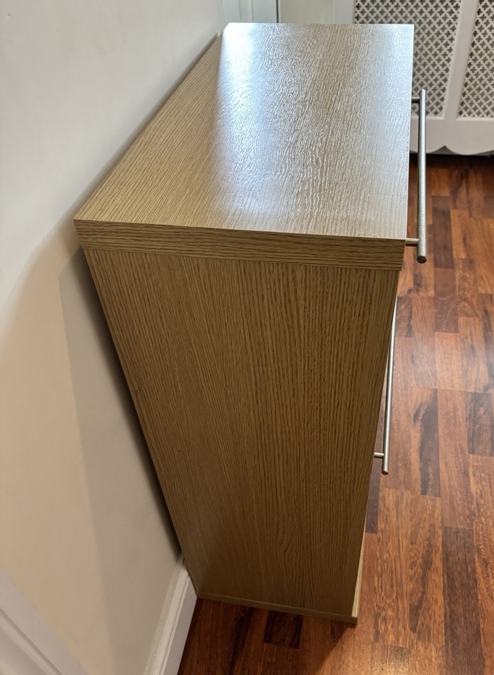 Used Wood Sign Shoes Storage Cabinet Two Drawer Pale Wood Effect Three Shelves Per ...