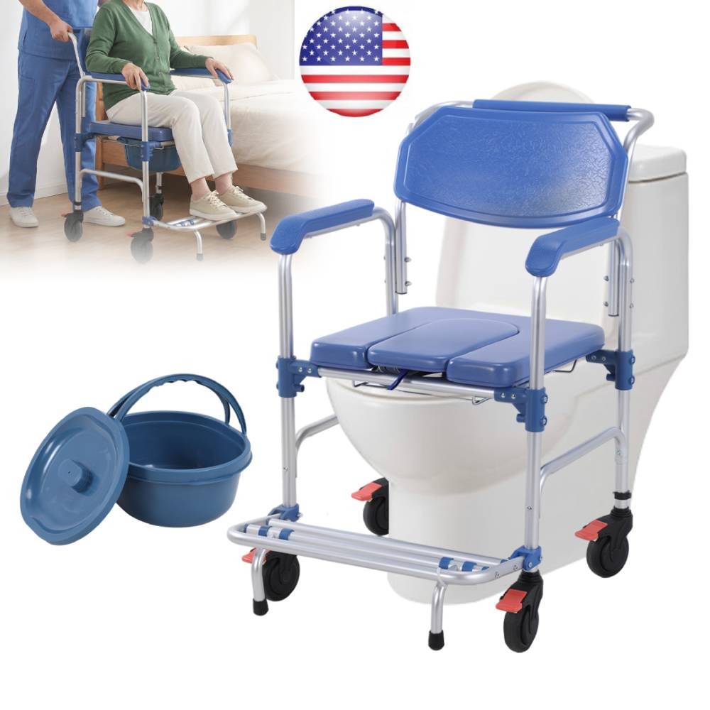With Wheels & Toilet Commode 330lbs Rolling Bath Seat