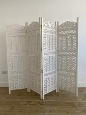 Rustic Indian Teak Folding Screen 4 Panel Painted Vintage Room Divider Decor