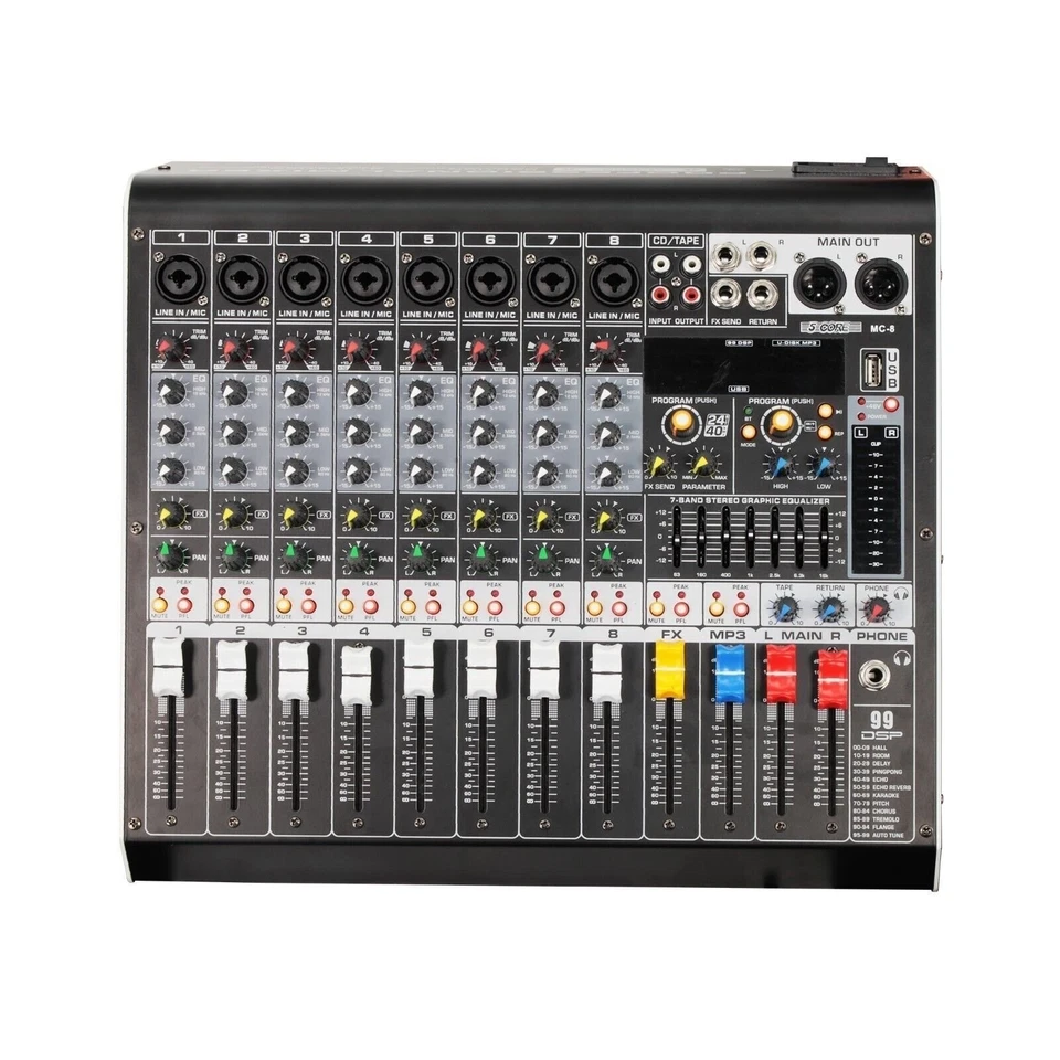 5Core Audio Mixer 8 Channel DJ Soundboard USB Interface Bluetooth XLR Console - Image 2 of 4
