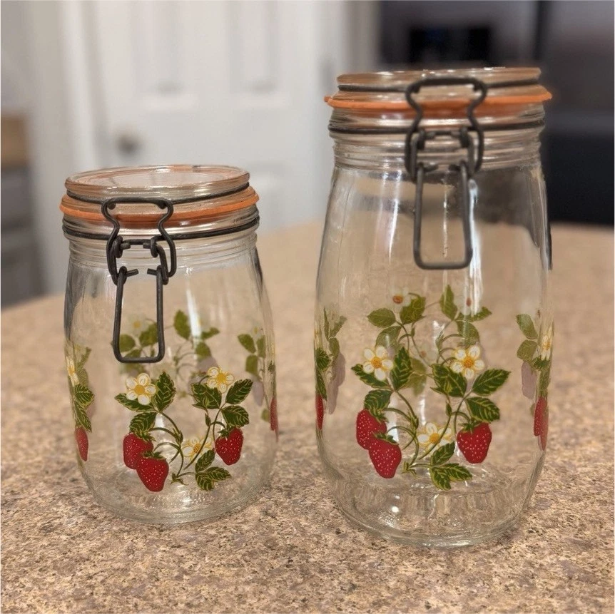 Arc Strawberry Floral Glass Canning Jars Set Airtight Clamp Lids 1L 1.5L
Opens in a new window or ta