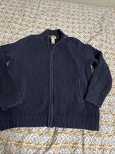 L.L. Bean Men's L Vintage Navy Ribbed Fishermancore Zip Up Mock Neck Sweater