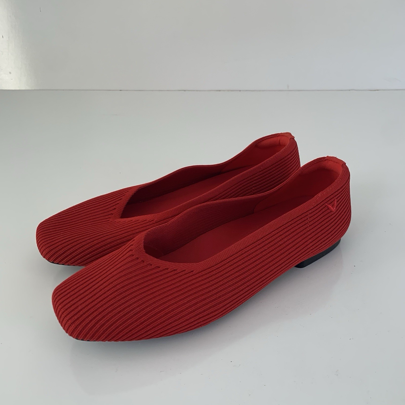 VIVAIA Margot Square Toe V Cut Ruby Red Flats rib… - image 1