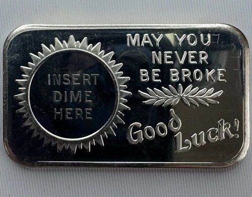 1973 GOOD LUCK COIN BAR Silver Art Bar 1oz .999 Crabtree Mint Dime Slot