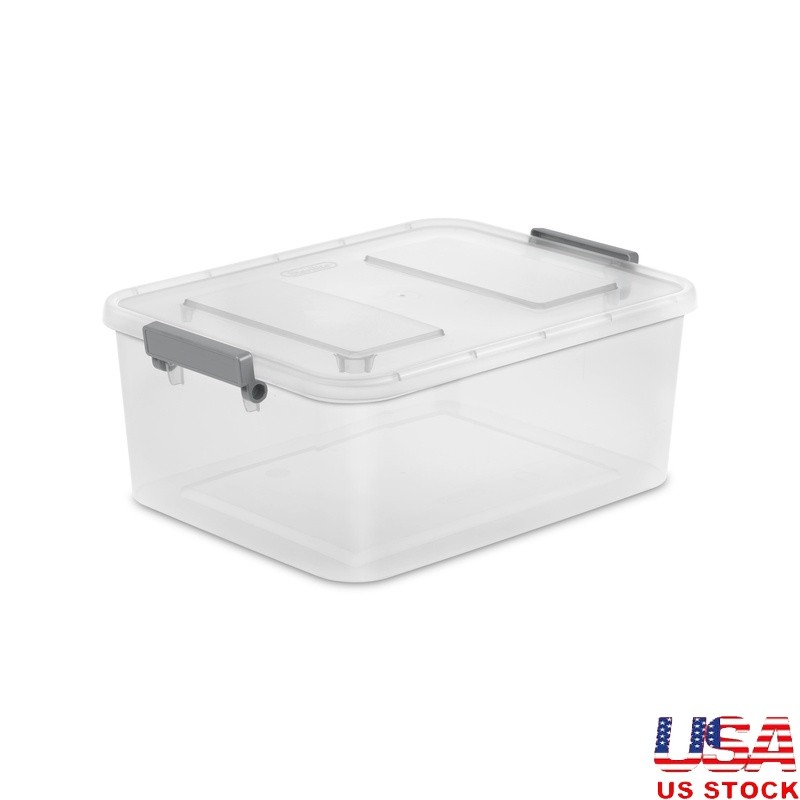 Stackable Clear Storage Bin with Write-On Latches Modular Organizer 12.7 Quart