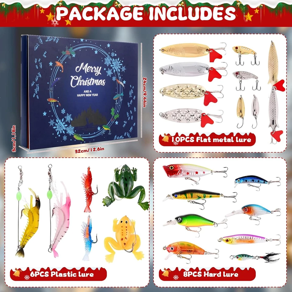 Calendario Avvento Pesca 2025,24 PCS Calendario Dell'Avvento Esca Da Pesca,Esche - Immagine 3 di 4