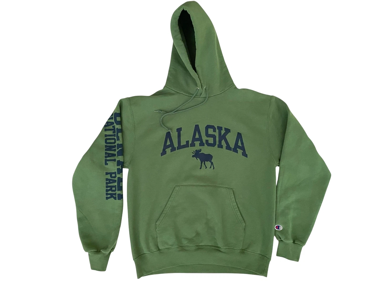 Alaska Moose Hoodie Med. Champion Long Sleeve Pullover Pocket Drawstring Denali