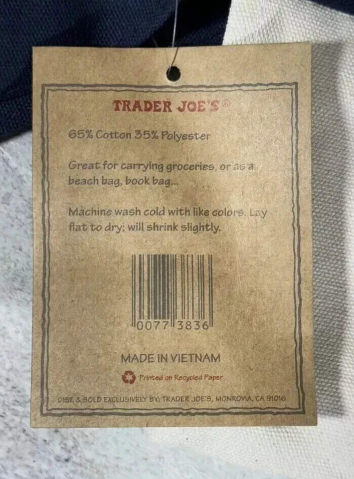 Bolso Trader Joe’s Lona Reutilizable Algodón Pesado Estilo Básico Compras Azul Marino Grande Foto 3 de 4