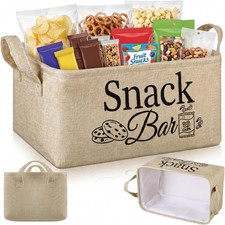 Snack Bar Organizer Basket, Burlap Fabric Snack Storage Holder with Waterproo...