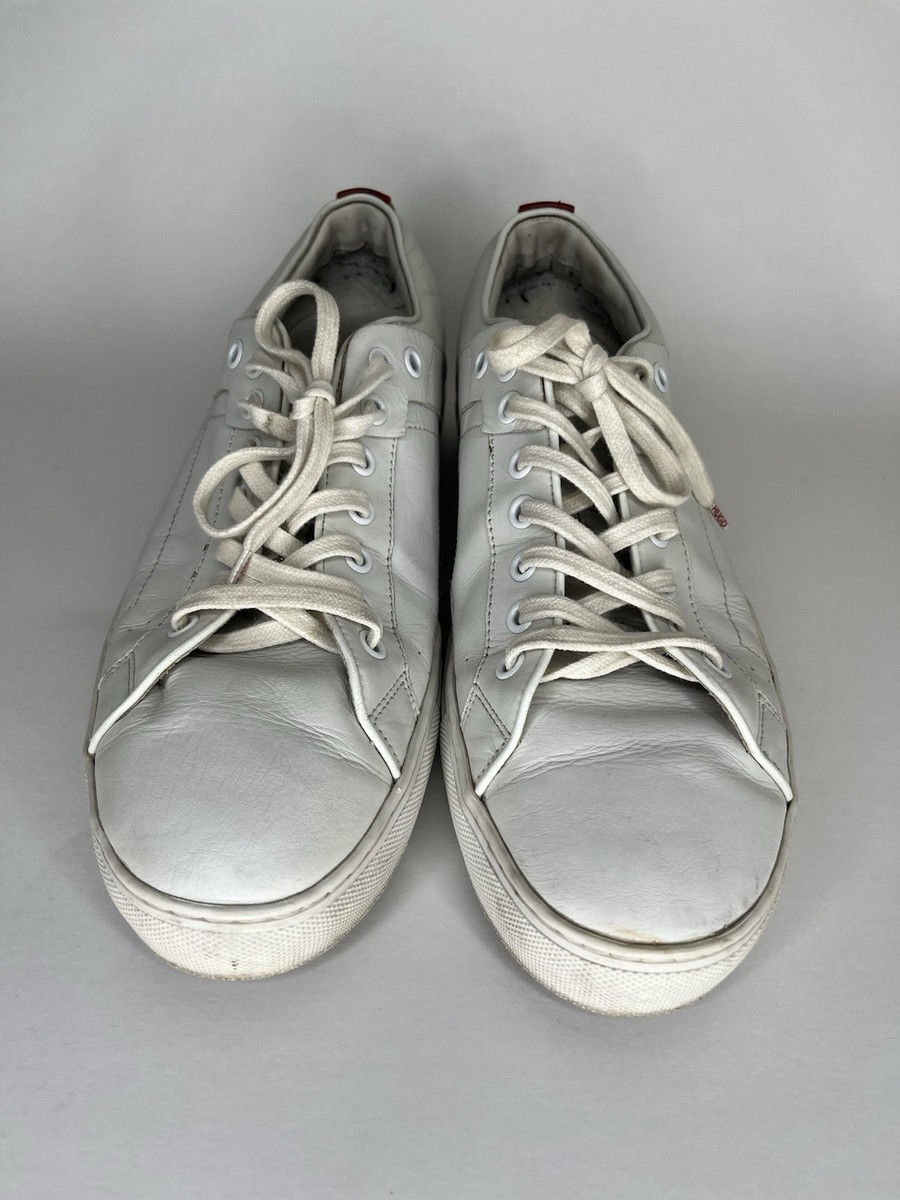 Hugo Boss Lace Up Casual Sneakers Men Size 44 US 11 White Leather