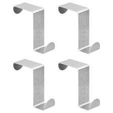 Over the Door Hooks, 4pcs - Stainless Steel S-Shaped Double Hooks (Silver)