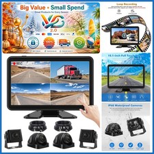 Wired 10.1 Inch Backup Camera System for Truck RV with 4 HD 1080P Cameras