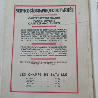 SERVICE GEOGRAPHIQUE DE L'ARMEE LES CHAMPS DE BATAILLE 14/18 Ech:1/200000e 1930