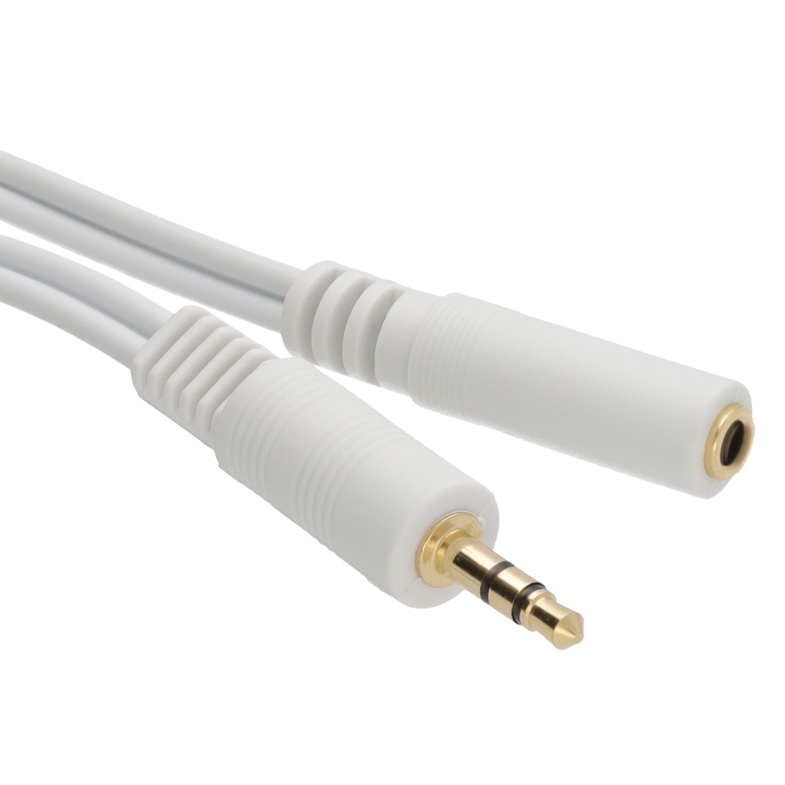 WHITE 3.5mm Stereo Jack Socket to 3.5mm Plug Extension Cable GOLD  2m