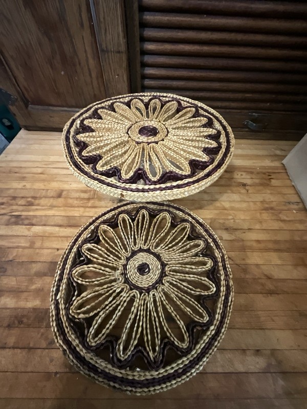 2 Matching Vintage Rattan Straw Boho Round Trivets Hotpads