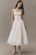 anthropologie BHLDN Tulle Corset Fit and Flare Dress White M