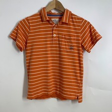 Mini Boden Orange White Stripe Polo Shirt Boys Size 7-8Y Dog Pocket
