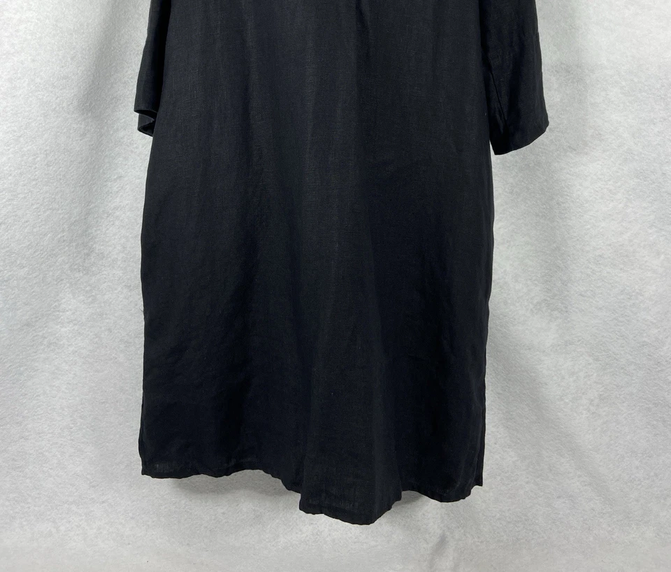 Vestido Camisa Chico’s Mujer’s 3 US 16 Negro 100% Lino Mangas 3/4 Cuello Volantes Foto 3 de 4