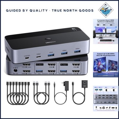 KVM Switch for 2 Monitors and 2 Computers with 8K@60Hz Resolution Support