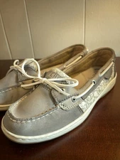 Women's 8 M Sperry Coastfish One Eye Boat Slip On Shoe Light Gray Memory Foam