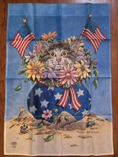 Gary Patterson Wall Hanging Tapestry Cat, Flowers Flag 17" W x 24" L Yard Flag 