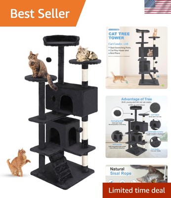 54in Multi-Level Cat Tree - Cozy Scratching Post & Jumping Platform in Dark Gray