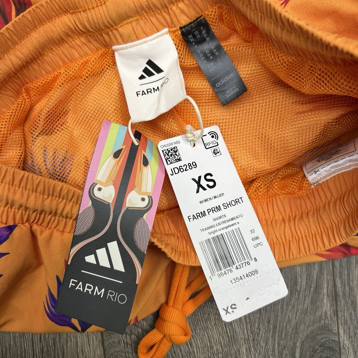 Adidas x Farm Rio Premium Shorts Size XS Womens Bright Orange $100