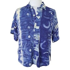 Vintage Jams World 90s Button Down Shirt Blue Hawaiian Tropical Floral Rayon