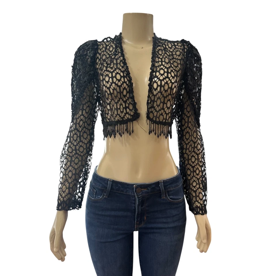 Vtg Joy USA Womens Bolero Shurg Size S Black Whimsgoth Sexy Black Vamp Gothic - Image 2 of 4