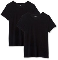 Amazon Essentials Damen T-Shirt Regular-Fit Pack 2 Rundhals/V-Ausschnitt Schwarz
