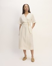 Everlane Ivory Off-White 100% Linen V-Neck A-Line Tie Front The Wrap Dress SM