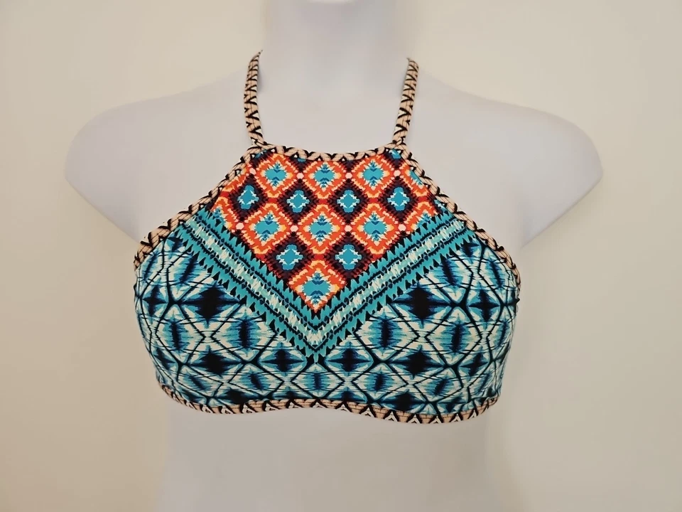 Traje de baño Kenneth Cole cuello alto halter bikini top multicolor mediano correas dobles Foto 2 de 4