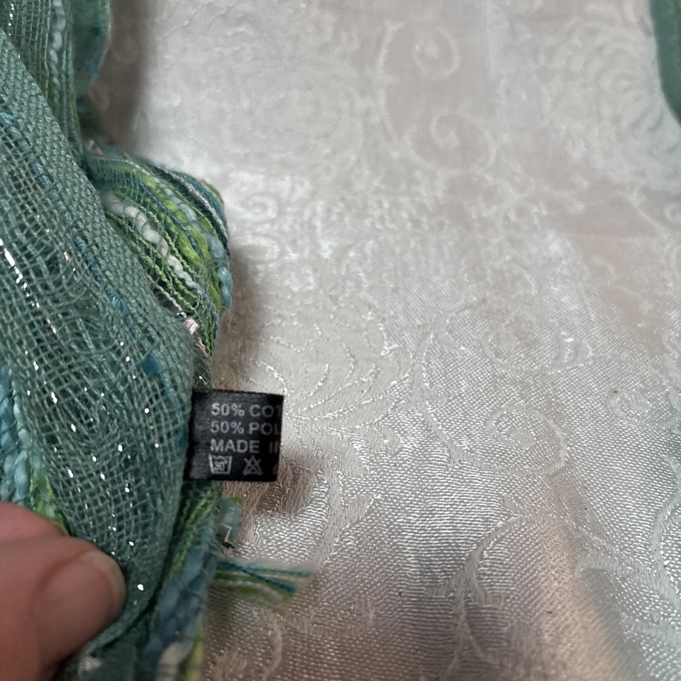 Шарф из хлопковой/полимерной смеси бирюзовые зеленые синие серебряные полоски - Изображение 4 из 4