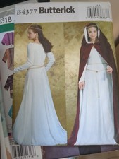Butterick 4377 Medieval Gown Hooded Cape Pattern Size 6-12 Misses Costume B4377